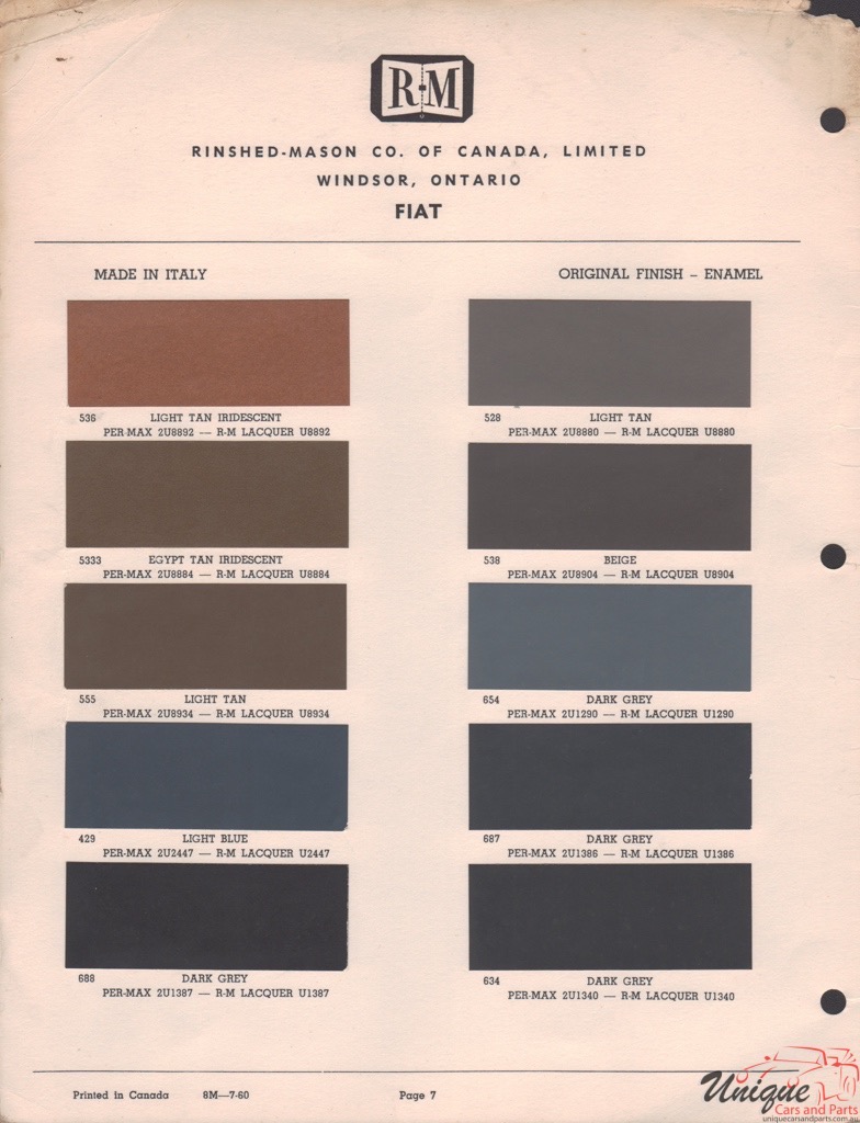 1950-1960 Fiat Paint Charts RM 7